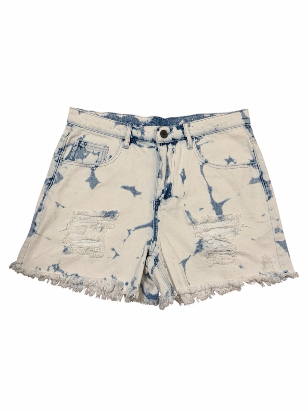 2 FLY CO Bleach Wash/Tie Dyed Distressed Denim Shorts